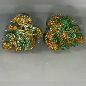 Green/Gold Leaf Stud Earrings